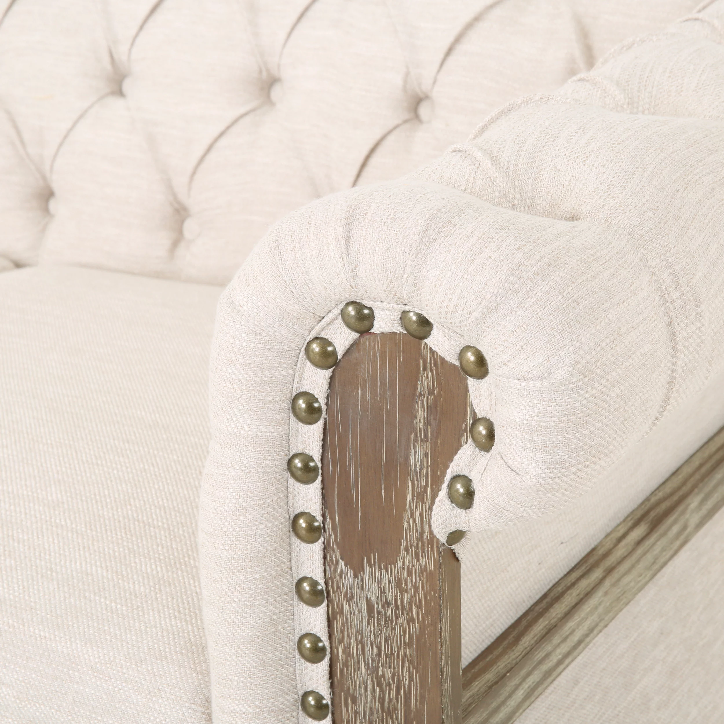 Noble House Petes Fabric Tufted 3 Seater Sofa, Beige