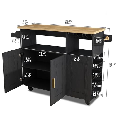Rolling Mobile Kitchen Island Cart with Desktop Drop Leaf Countertop, Island Table Storage with 5 Wheels