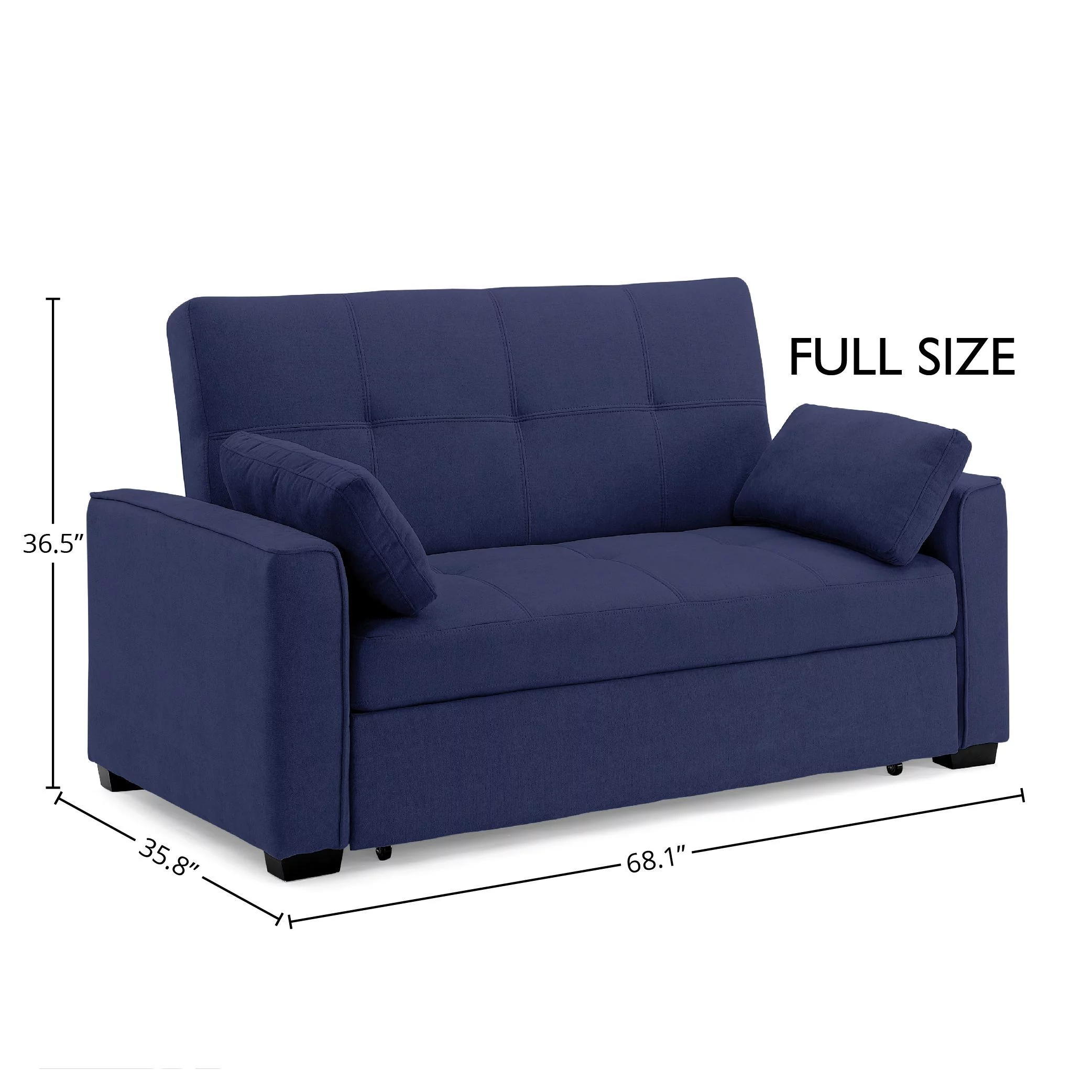 Nantucket Pull-Out Chenille Sleeper Sofa with Accent Pillows, Full Size, Navy