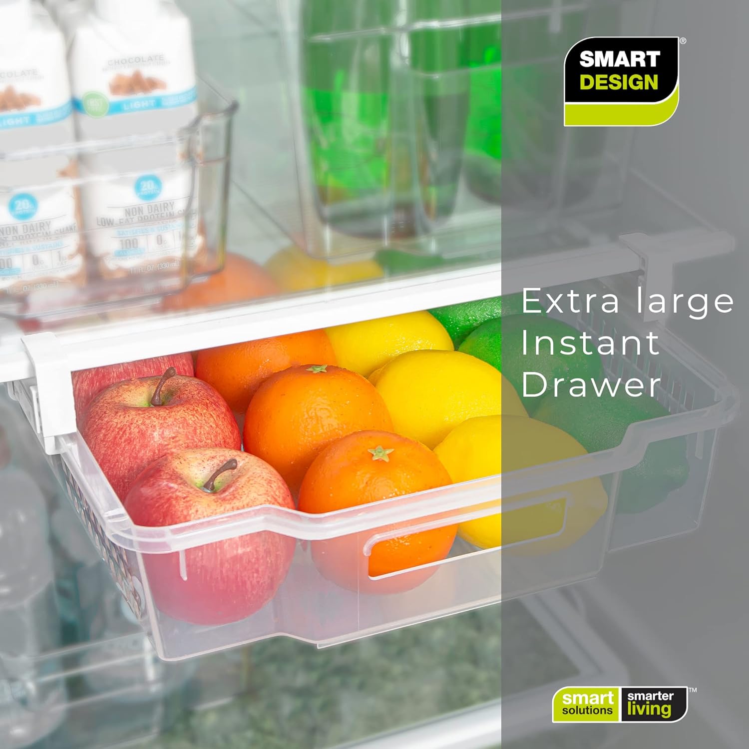 Smart Design Adjustable Pull Out Refrigerator Drawer - Extra Large, Set of 2 - BPA Free - Holds 20 lbs - Extendable Sliding Fridge Bin, Freezer