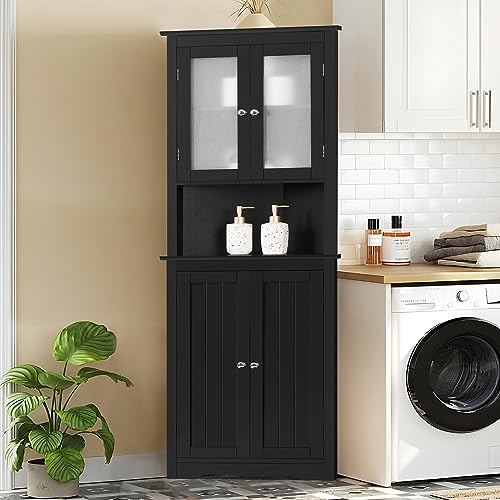 Iwell 67" Tall Bathroom Cabinet, Storage Cabinet with 2 Doors & 1 Drawer, Bathroom Storage Cabinets with Adjustable Shelves, for Living Room