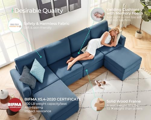 LINSY HOME Modular Sectional Sofa, Convertible U Shaped Sofa Couch with Storage, Memory Foam, Modular Sectionals with Ottomans