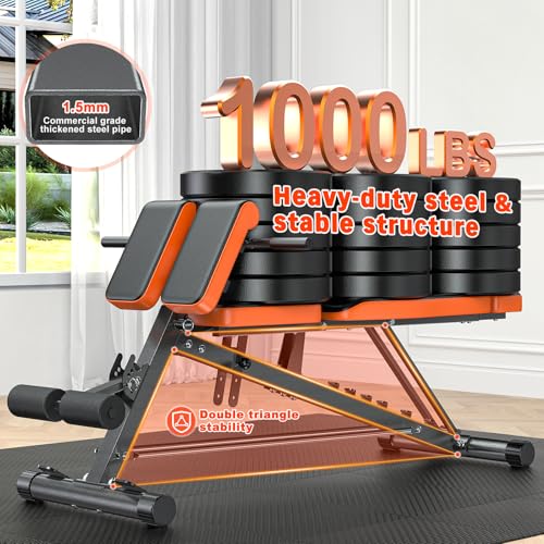 XDDIAS Roman Chair, Adjustable Weight Bench Back Extension Machine for Home Gym, 1000LBS All-in-One Sit Up Bench with Dumbbell Rack, Incline, Decline