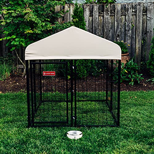 Stay Series 4 by 4 by 4.3 Feet Studio Jr. Black Powder Coat Steel Frame Outdoor Dog Kennel with Waterproof Canopy Roof and Gate Door, Khaki