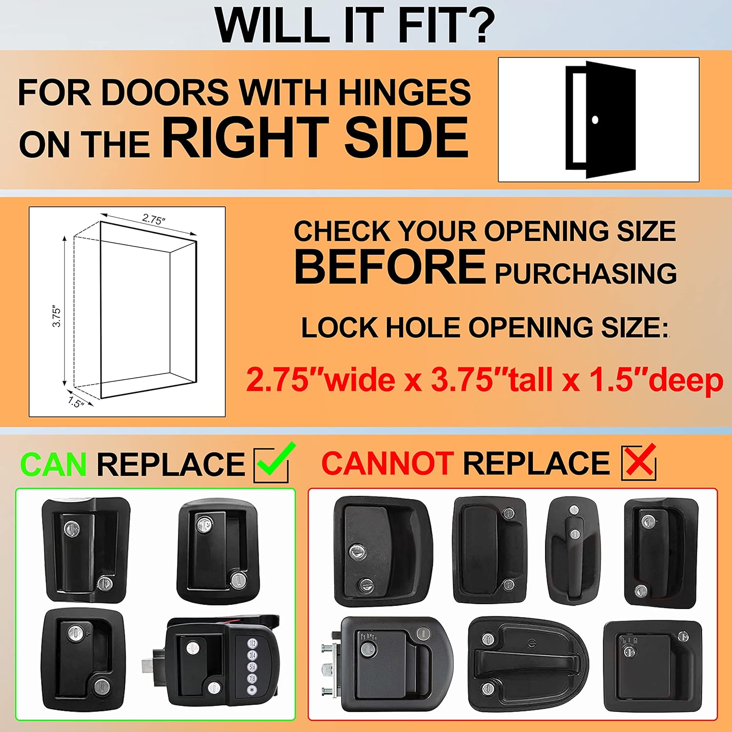 YOMILINK Upgraded RV Door Lock Keyless Entry Black, Zinc Alloy Metal Camper Trailer Door Lock with Backlit Keypad and 2 Remote Fobs, 4 Keys
