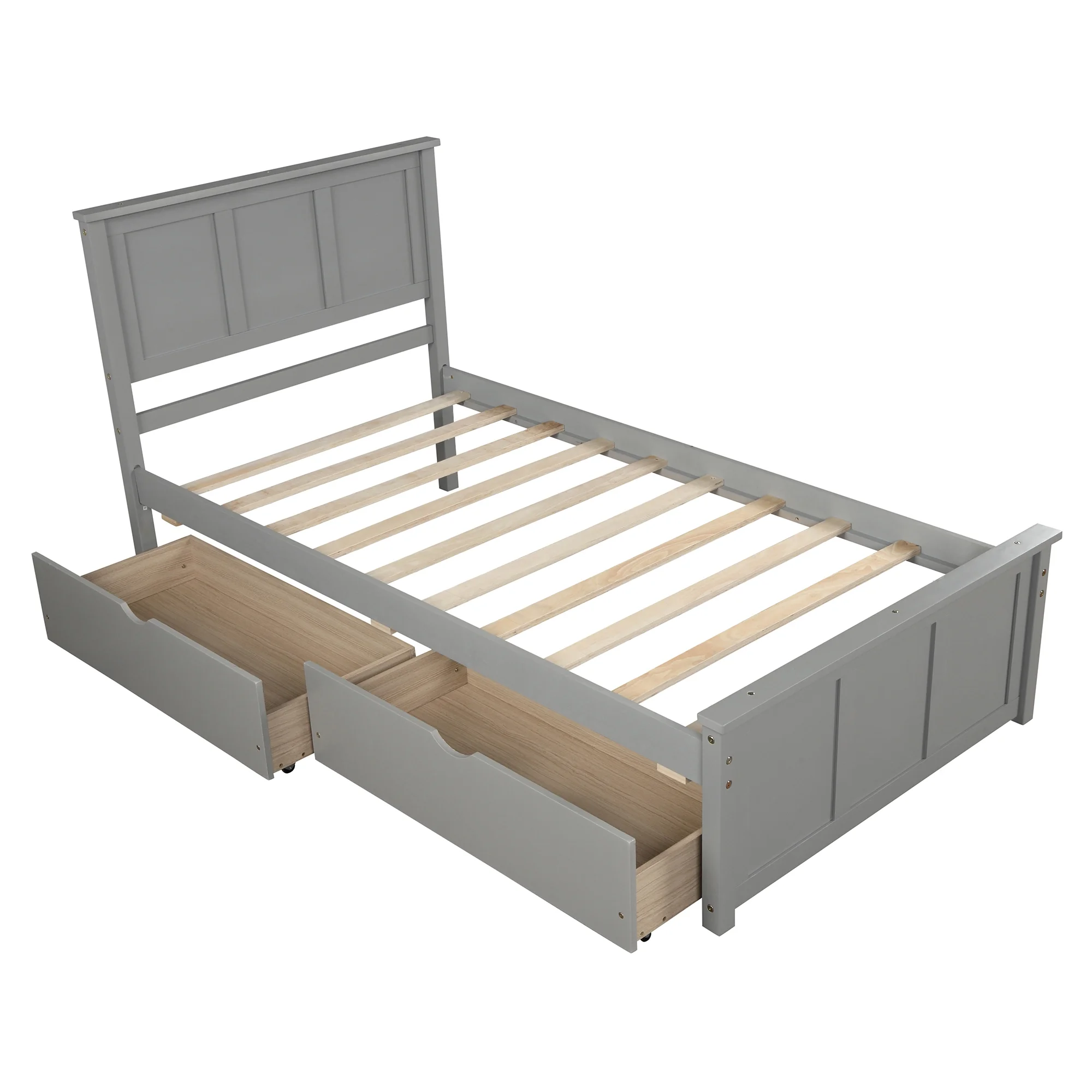 Platform Bed with Storage, Twin Size Bed Frame No Box Spring Needed, Wood Platform Beds with Headboard and Two Drawers