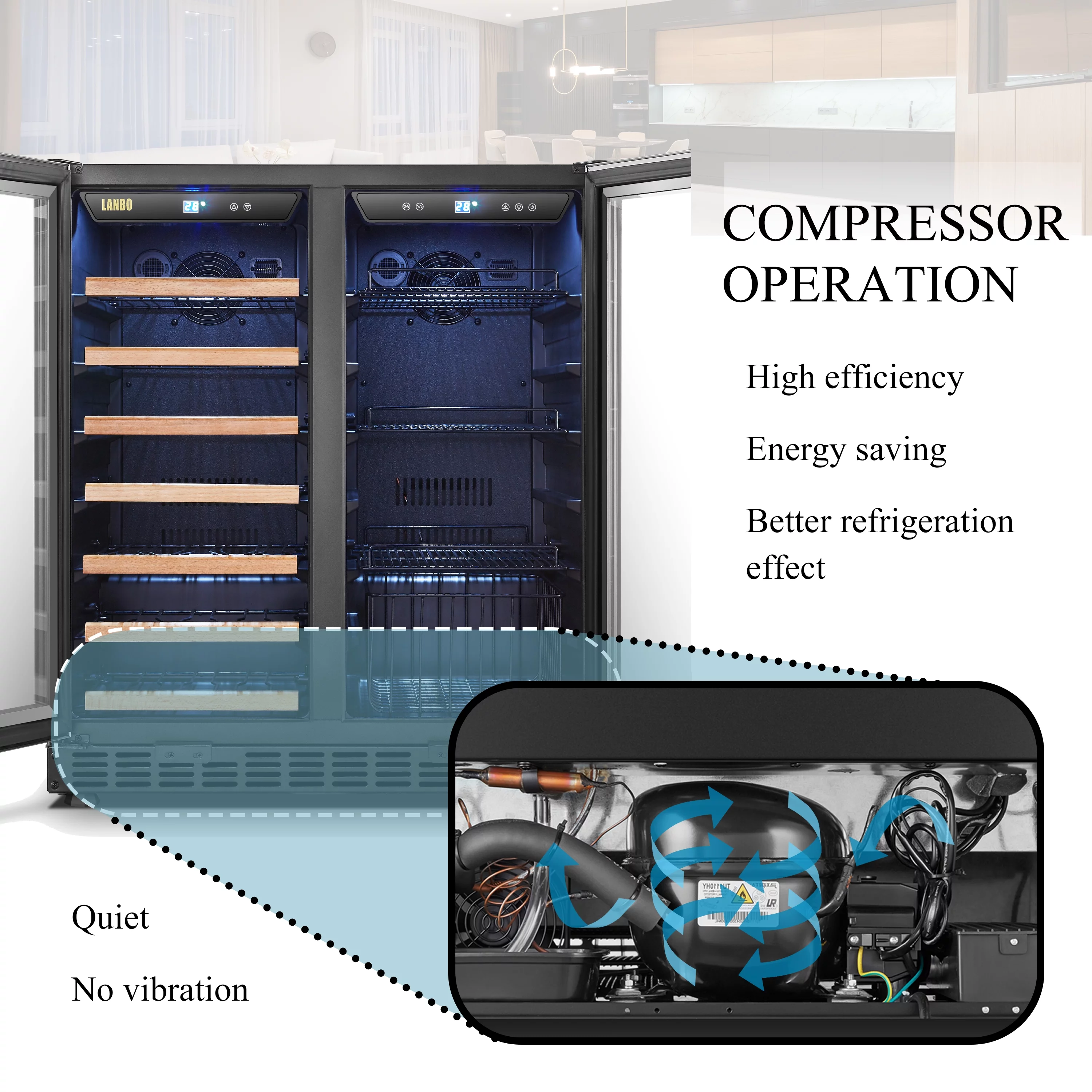 Lanbo 70 Can 33 Bottle Under Counter Dual Zone Wine Refrigerator and Beverage Cooler 30 inch Width