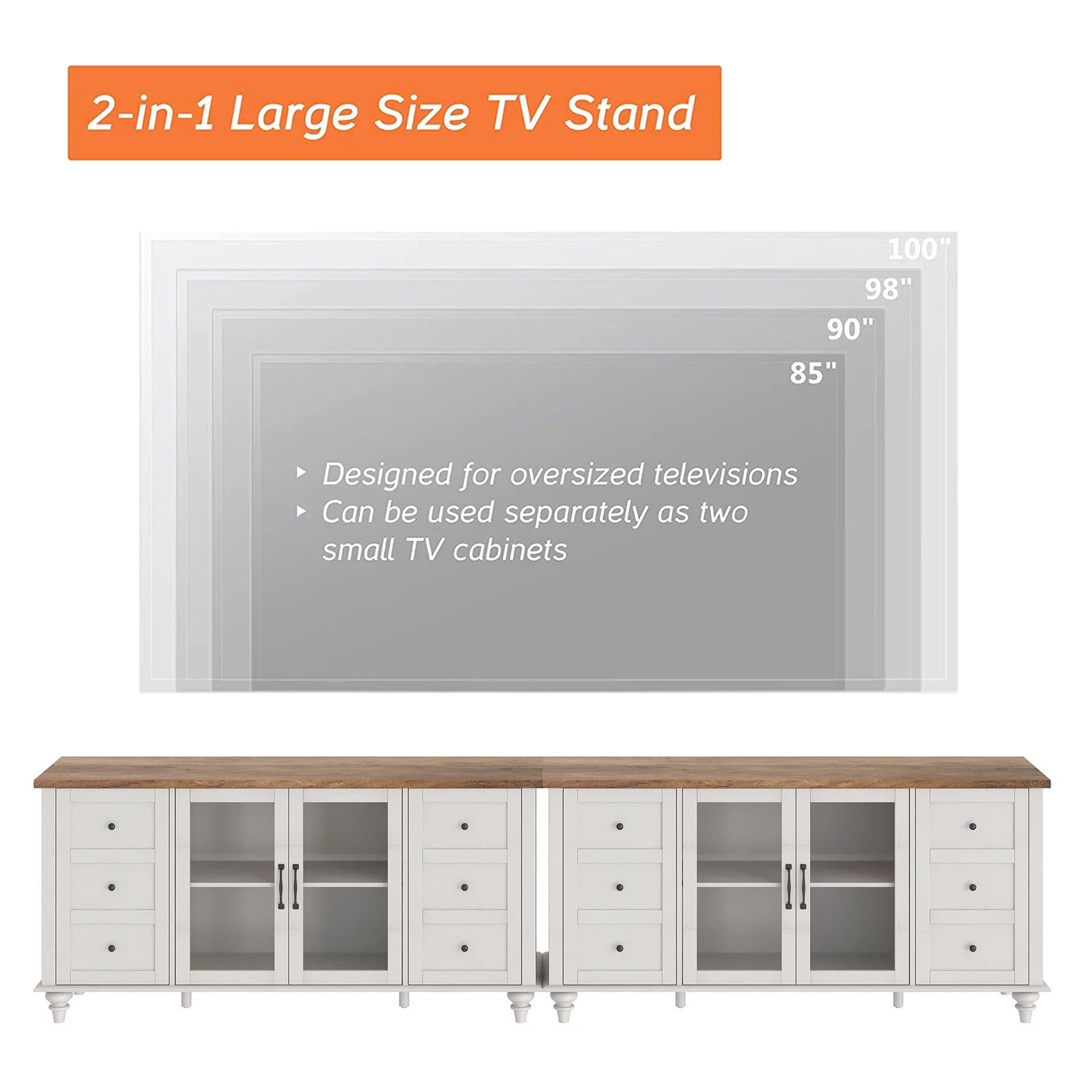 WAMPAT Glass Door Farmhouse TV Stand for TVs Up to 110 inch, Glass and Wood Universal TV Stand