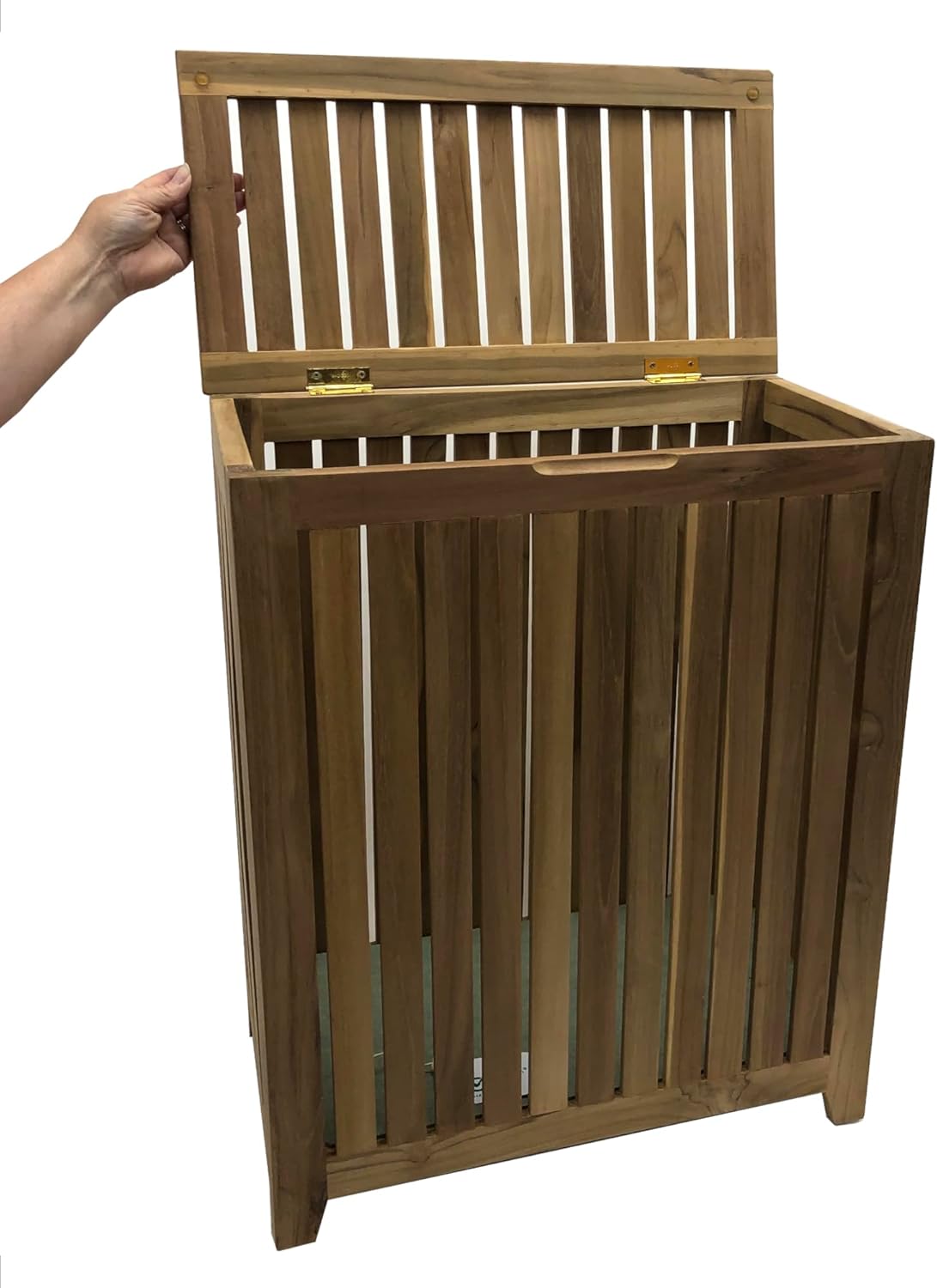 Genuine Teak Spa Style Hamper, Top Load Double Hinged Lid