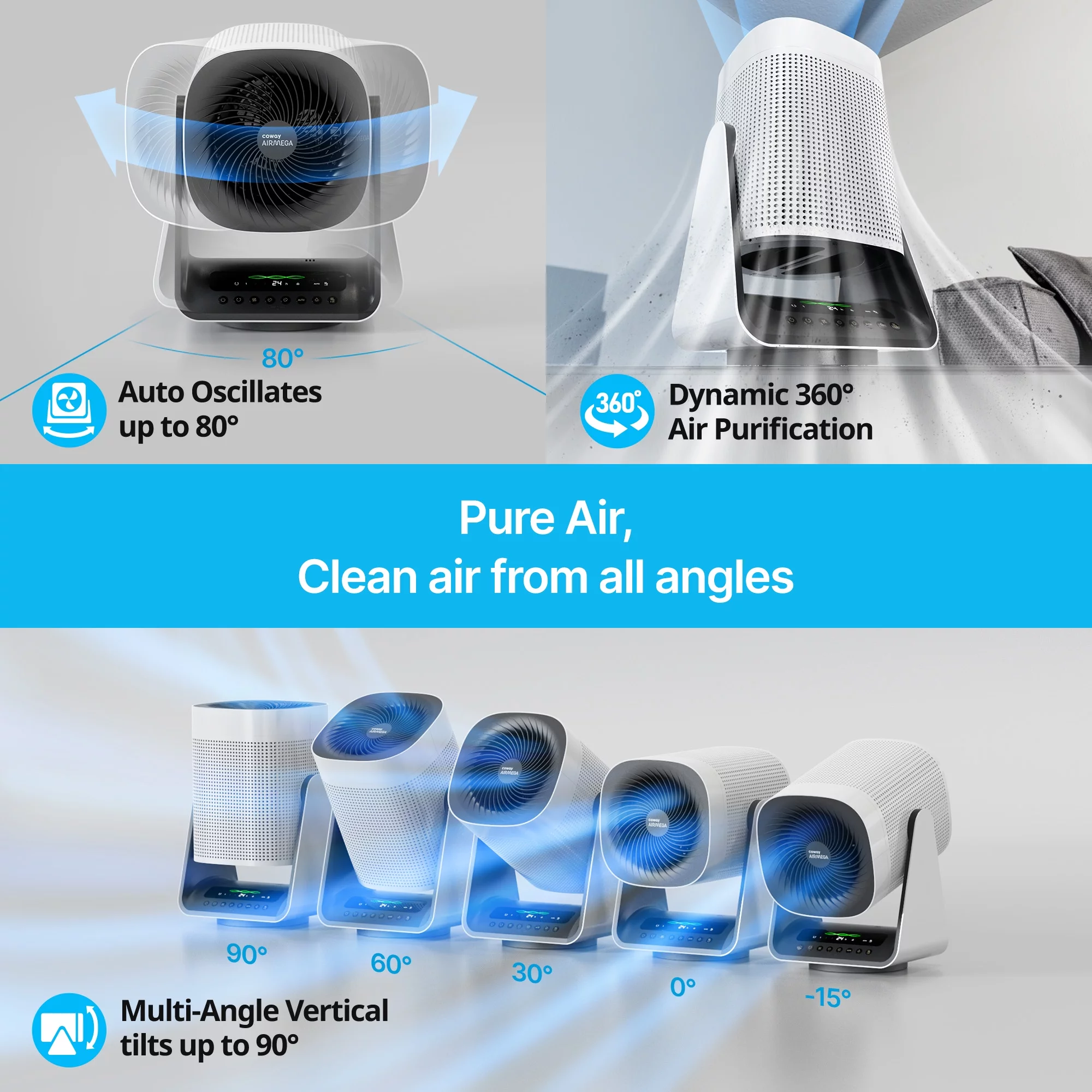Coway Air Purifier Airmega Aim True HEPA Air Purifier + Fan (2in1), Covers Upto 246 sq ft, Auto Mode, Oscillation, Air Quality & Filter Indicator