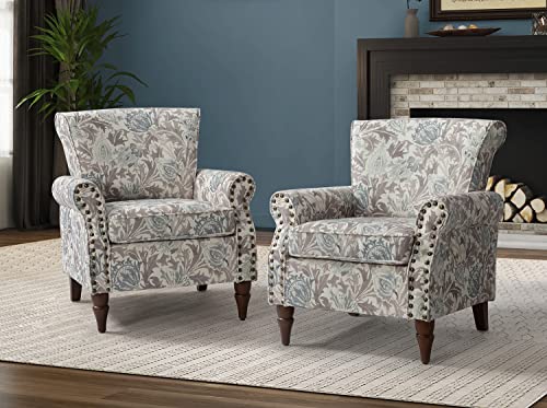 HULALA HOME Modern Wingback Accent Chair with Wood Legs & Removable Cushion, Comfy Upholstered Armchair with Nailhead Trim