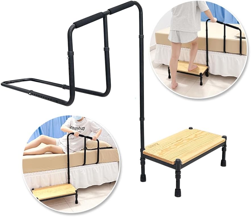 Zelen Bed Steps for High Beds for Adults Bed Assist Rail with Step Seniors Elderly Bed Step Stool with Handle for Seniors Bedside Foot Stools Medical