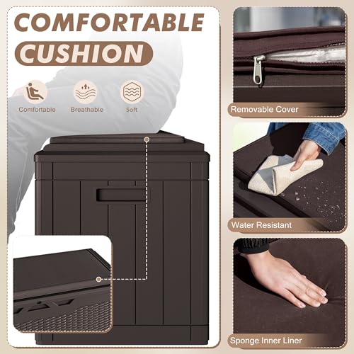 Devoko 120 Gallon Deck Box Resin Outdoor Storage Box Waterproof for Patio, Large Outdoor Storage Bench Lockable for Outside (Black)