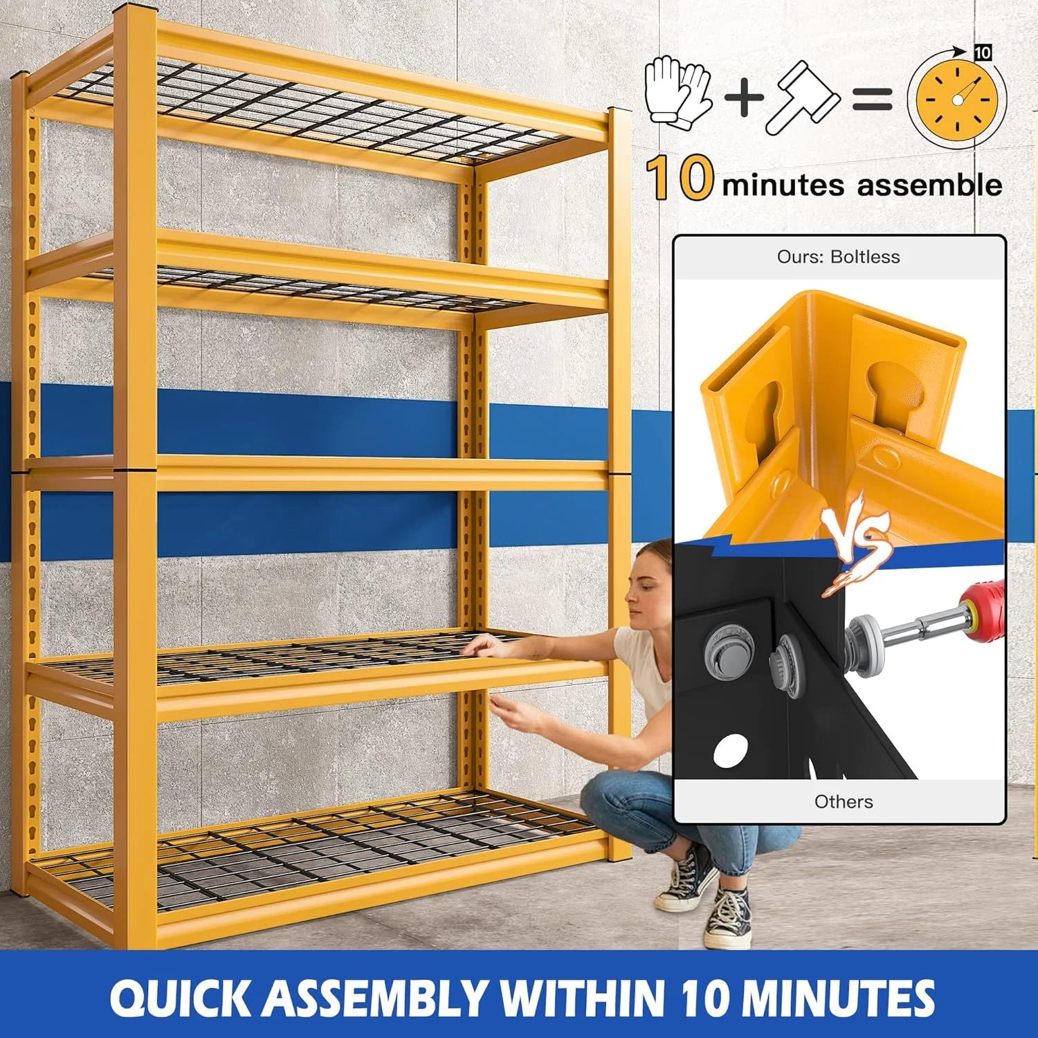U-ToBe Garage Shelving Heavy Duty Loads 2000LBS 40" W Garage Storage Shelves Heavy Duty Shelving 72"H Adjustable Metal Shelving for Storage Rack 5