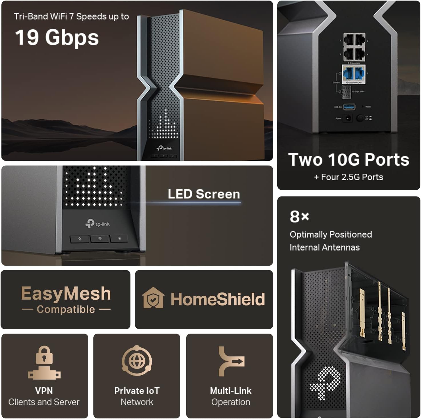 TP-Link Tri-Band BE19000 WiFi 7 Router (Archer BE800) | 12-Stream 19 Gbps | 2 &times; 10G + 4 &times