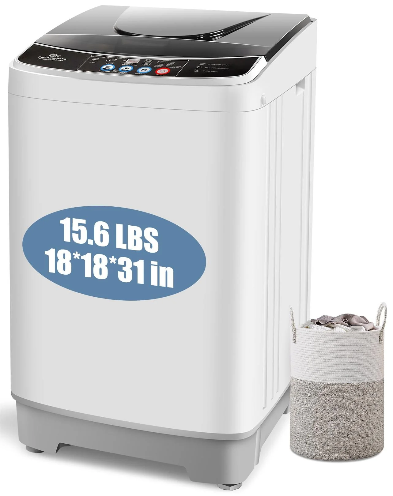 Qhomic 17.8 lbs Portable Washing Machine, 2 in 1 Full Automatic Washer & Dryer with Drain Pump, LED Display, Visual Glass Top-Load