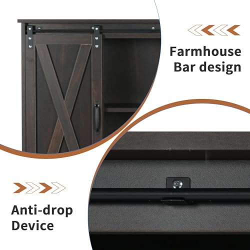 4 EVER WINNER Coffee Bar Cabinet with Sliding Barn Doors, 42” Sideboard Buffet Cabinet with Storage