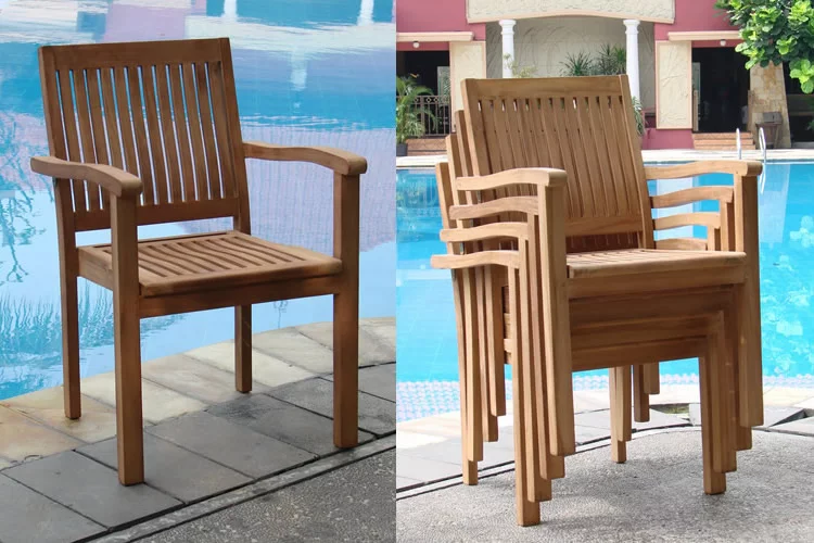 Grade-A Teak Dining Set: 10 Seater 11 Pc: 118" Double Extension Oval Table And 10 Leveb Stacking Arm Chairs Outdoor Patio WholesaleTeak #WMDSWVm