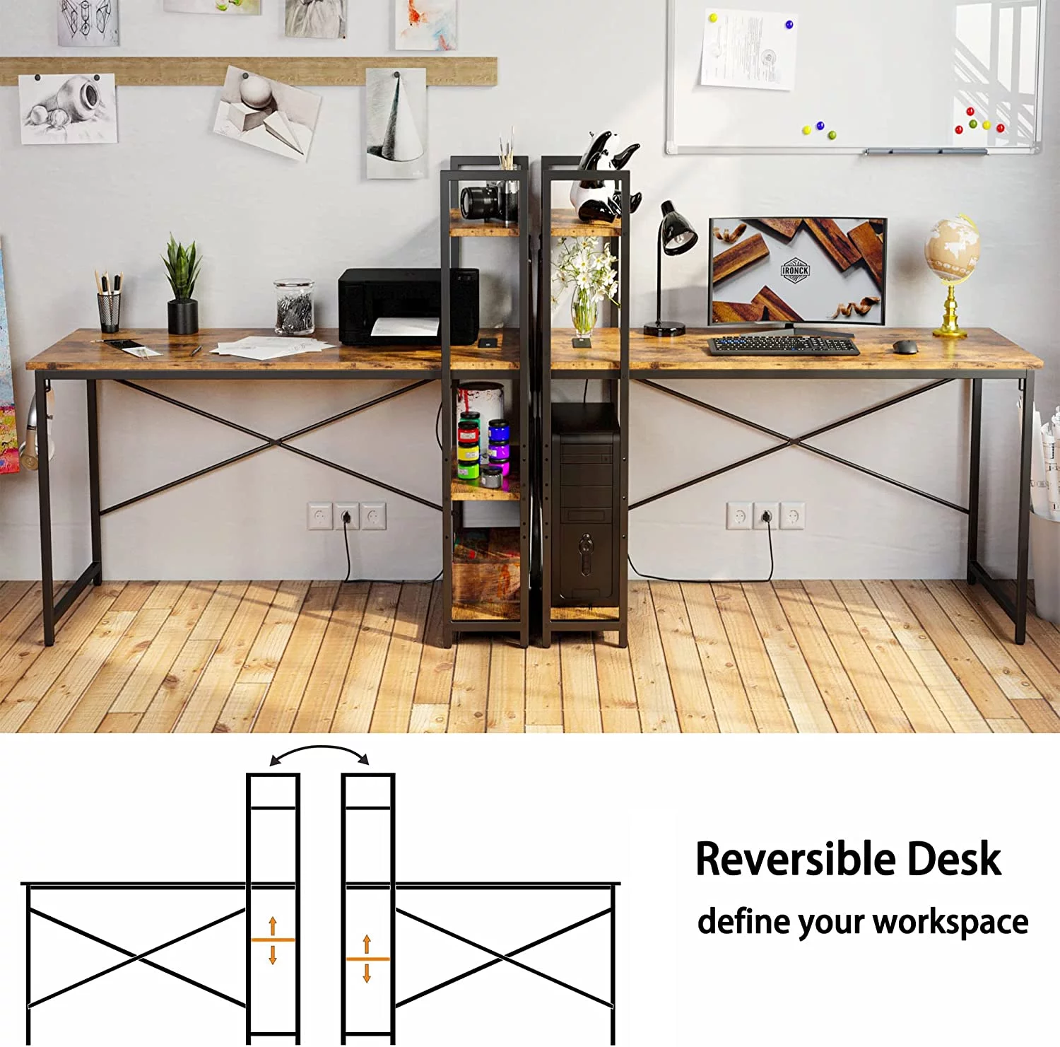 Popular IRONCK Computer Desk 55" with Power Outlet