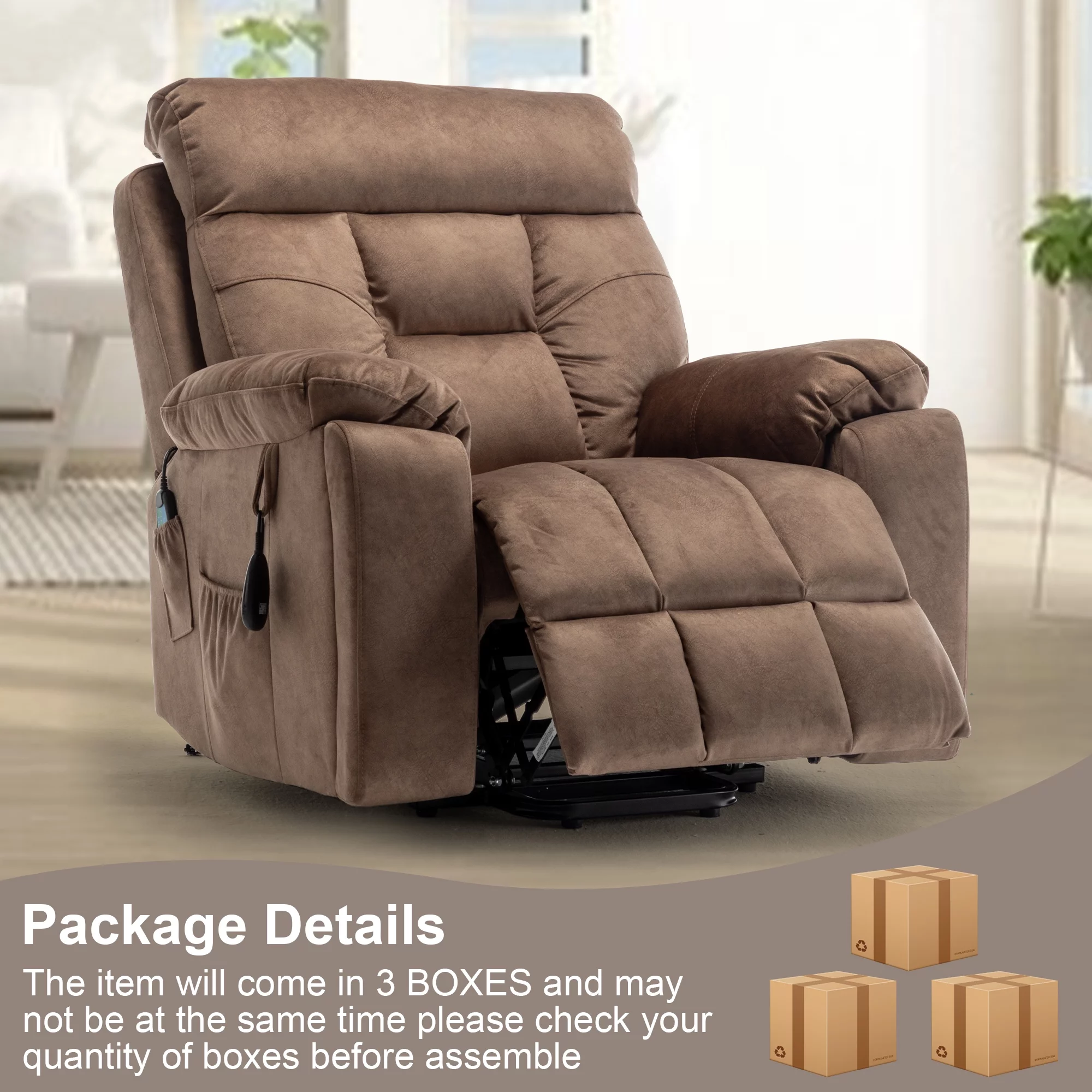 Power Lift Recliner Chair Recliners for Elderly with Heat and Massage, Recliner Chair for Living Room with Side Pocket and 2 Remote Controllers