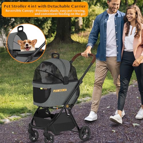 PAWZIDEA Dog Stroller for Large Dogs, Pet Stroller with Detachable Carrier for Portable Dog Crate for Car Seat, Foldable Dogs Jogger Strollers