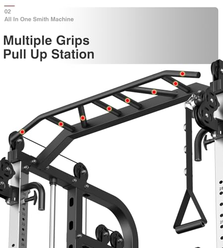 DONOW Smith Machine with Weight Stacks Power Cage Squat Rack Dual Cable Crossover Machine Home Gym Systems Station LAT Pull Down
