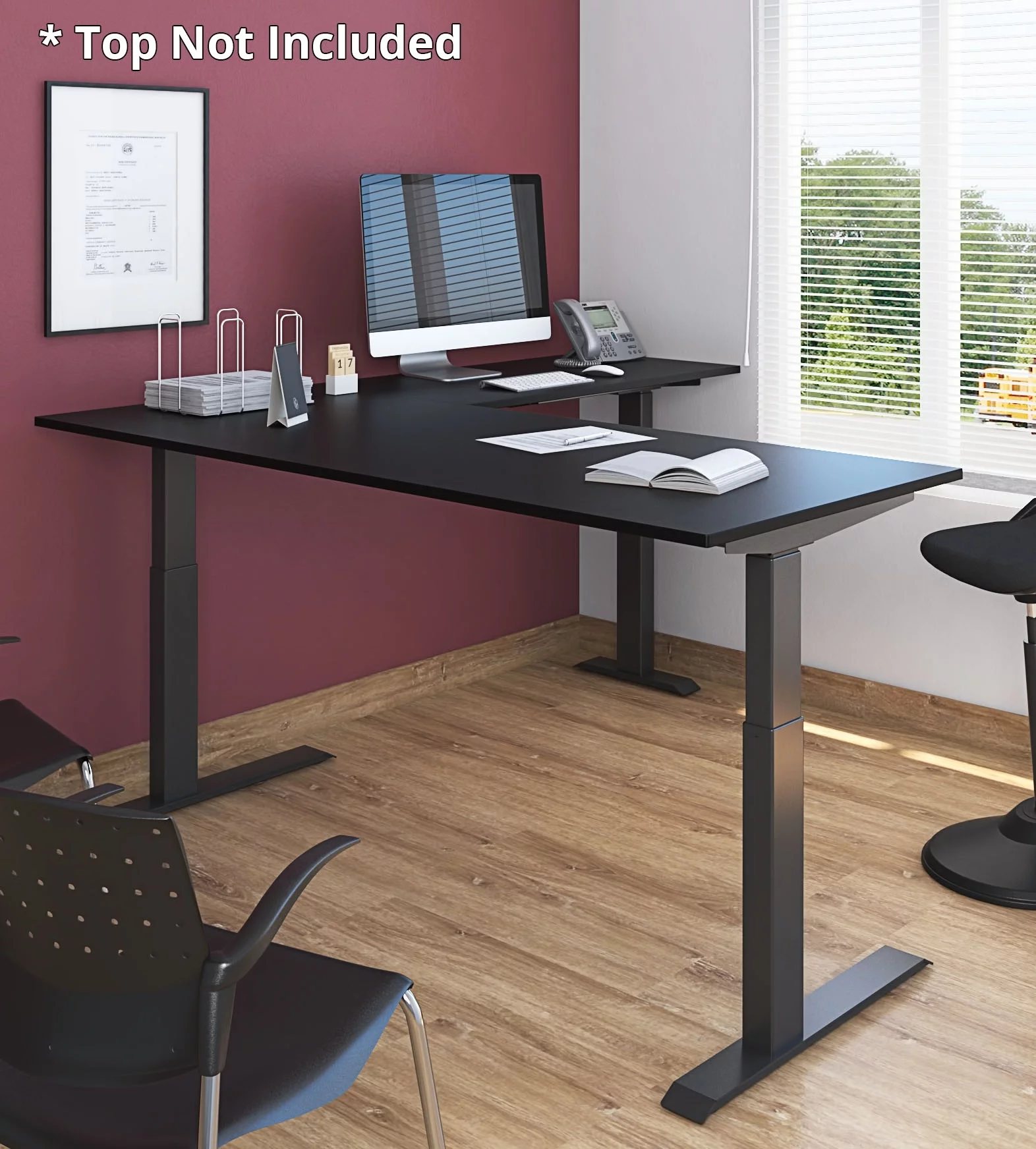 Stand Up Desk Store Triple Motor Electric L-Shaped Corner Standing Desk EZ Assemble Frame  with Adjustable Width (White, Frame Only)