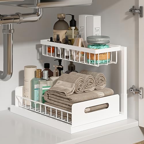 REALINN Under Sink Organizer and Storage, 2 Pack Pull Out Cabinet Organizer Slide Out Sink Shelf Cabinet Storage Shelves