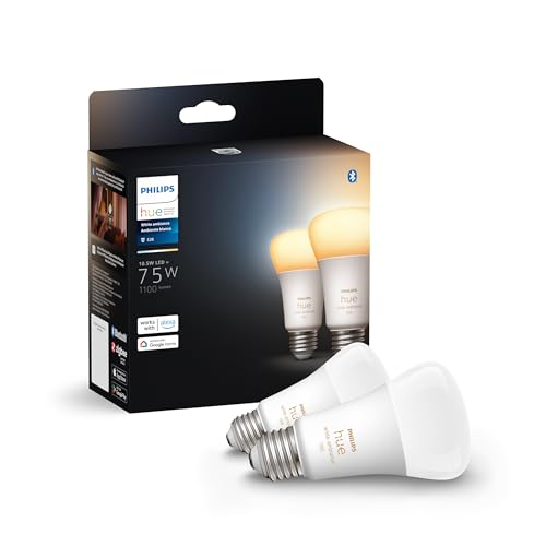 Philips Hue 75W A19 White and Color Ambiance LED Smart Color-Changing Bulb - Pack of 4 - E26 Indoor - Control with Hue App - Compatible with Alexa