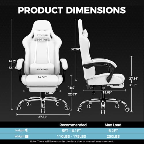 GTPLAYER Gaming Chair, Computer Chair with Footrest and Lumbar Support