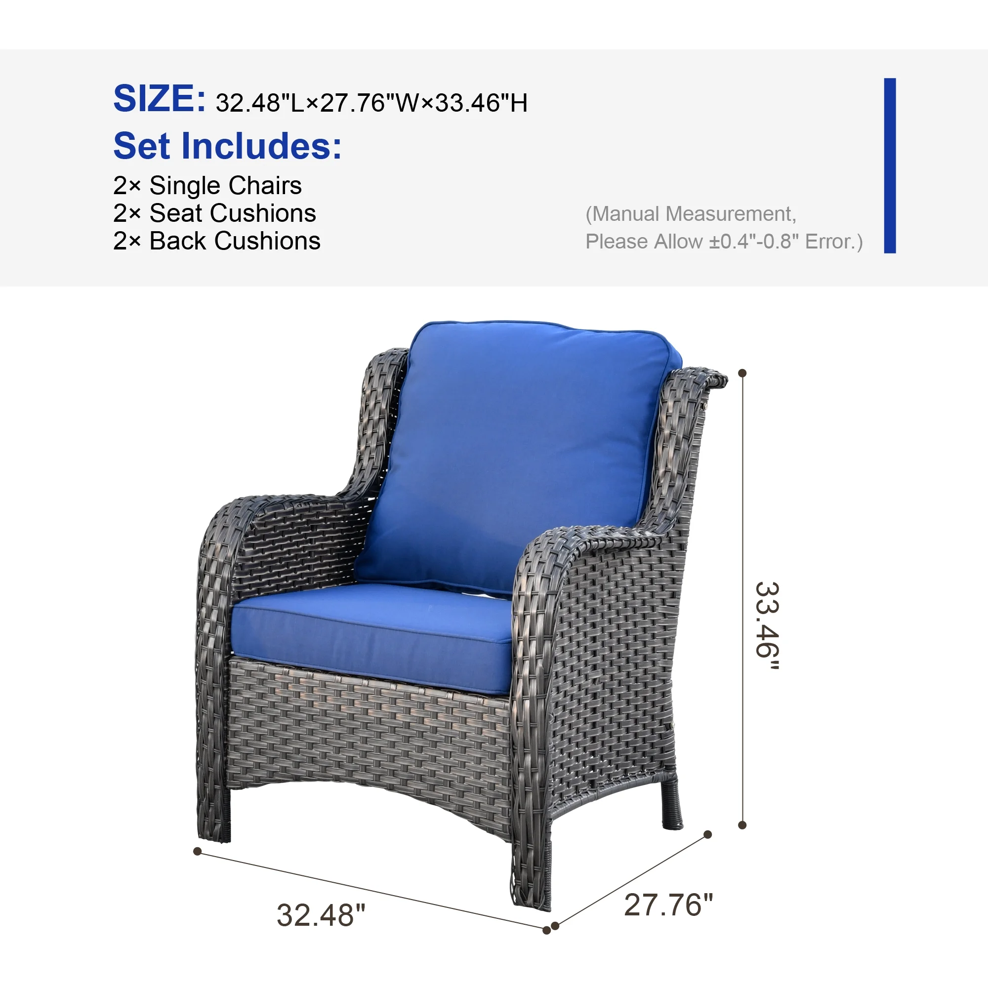 Ovios Outdoor Patio Single Chairs on sale 2 Pieces, Wicker Patio Single Chairs Set, PE Rattan Patio Chairs with Fabric Cushions for Backyard