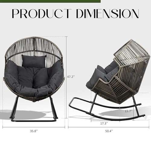 JAMFLY Egg Chair Wicker Outdoor Chairs, Oversized Patio Chair Oversized Lounger Chair with Cushion for Indoor Living Room, Bedroom