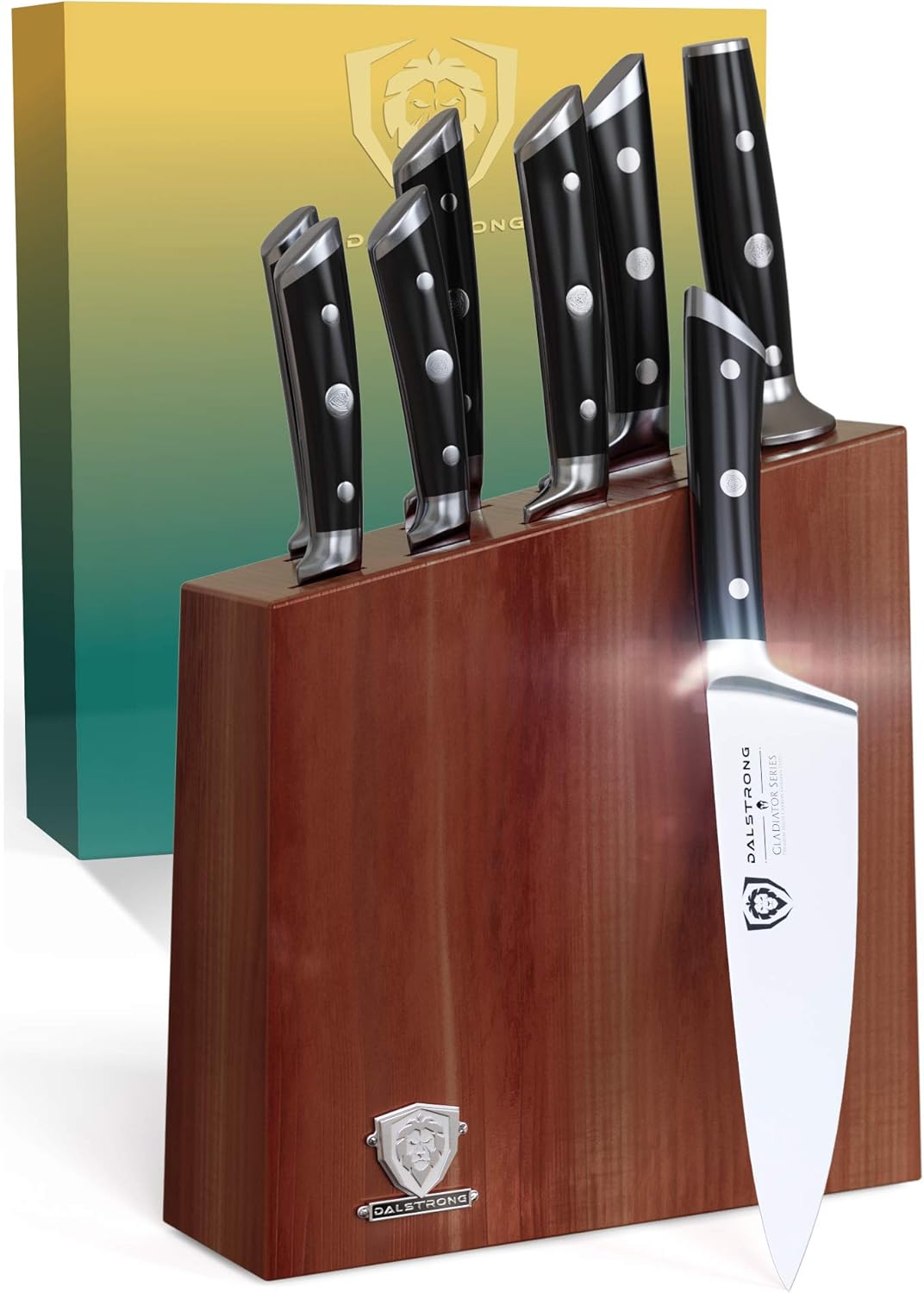 DALSTRONG Knife Set Block - 18-Pc Colossal Knife Set - Gladiator Series -German HC Steel - Acacia Wood Stand (Black Handles) - NSF Certified