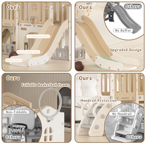 KORIMEFA 8 in 1 Toddler Slide Set, Kids Slide for Toddlers Age 1-3, Toddler Climber Slide PlaySet with Basketball Hoop