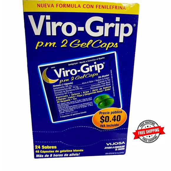 VIRO GRIP PM NOCHE Gelcaps 48 Vijosa VIROGRIP PM NIGHT 48 CAPSULES - Kansas Nuitrition - HNZSDS