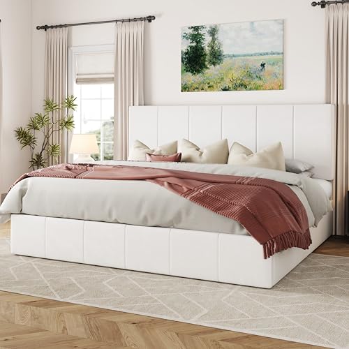 Allewie Queen Size Velvet Lift Up Storage Bed Frame, Vertical Channel Tufted Headboard, Hydrualic Underneath Storage, Upholstered Platform Bed