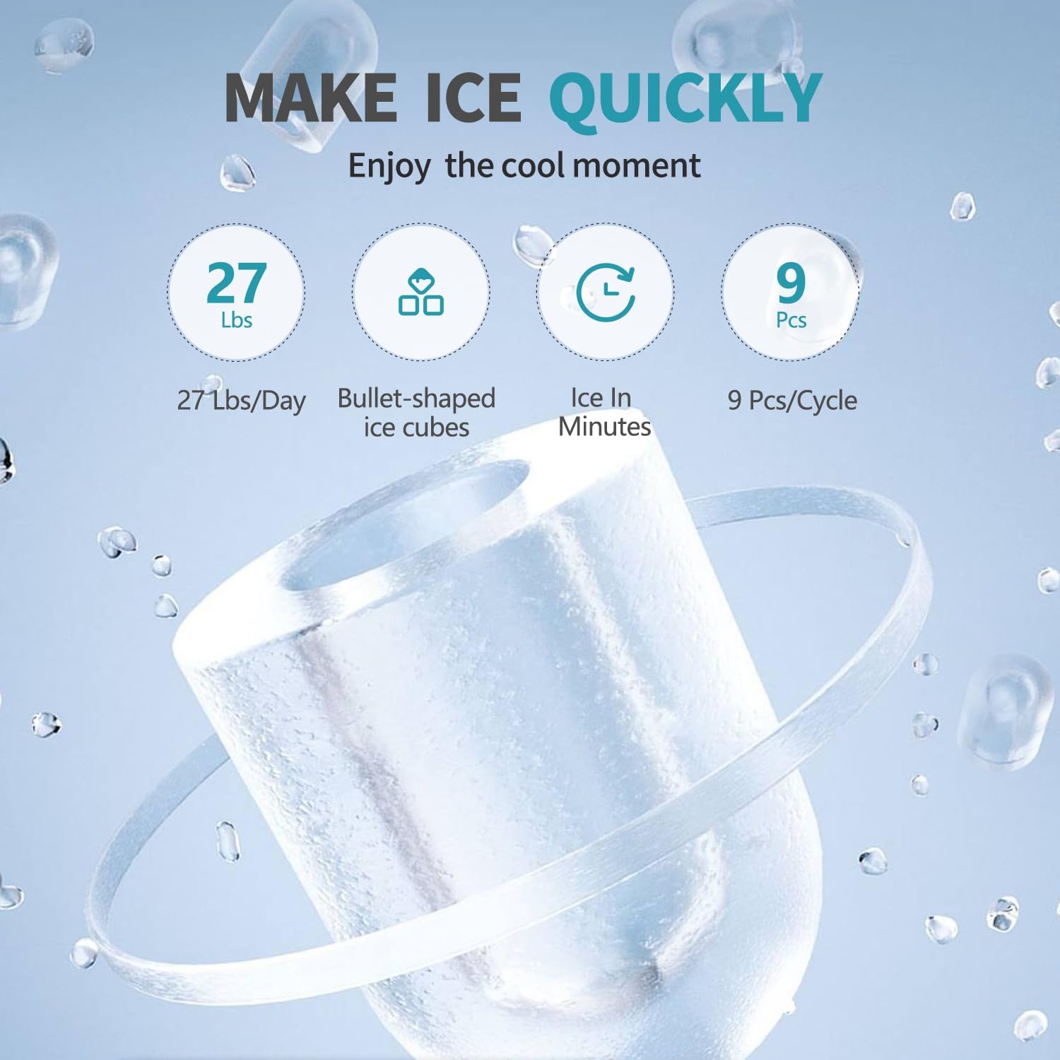 3 in 1 Water Dispenser with Ice Maker, 27LBS Daily Ice Making and Hot Cold Water Supply, Child Safety Lock and Compatible with 3 or 5 Gallon Bottles