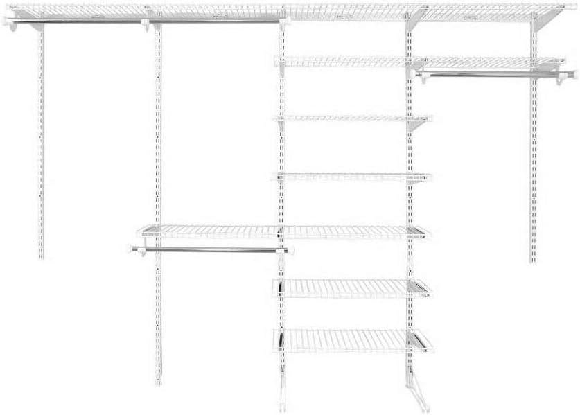 Rubbermaid FastTrack Closet Kit, White, 6-10 Ft., Wire Shelving Kit with Expandable Shelving and Telescoping Rods, Custom Closet Organization System