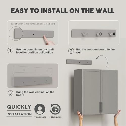 Wall Storage Cabinet - Kitchen Laundry Wall Amount Cabinet with Two Shaker Doors and Shelf, in Grey, 24'Wx2 Pcs