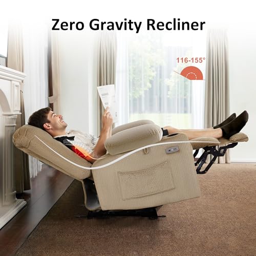MCombo Zero Gravity Power Recliner Chair with Heat and Vibration Massage, Reclining Chair with USB & Type C Ports, Cup Holders for Living Room