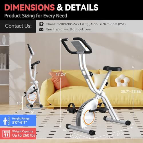 Foldable Exercise Bike Stationary Bikes for Home, 5 IN 1 Indoor Workout Bike, Cycling Bike with 16-Level Quiet Magnetic Resistance
