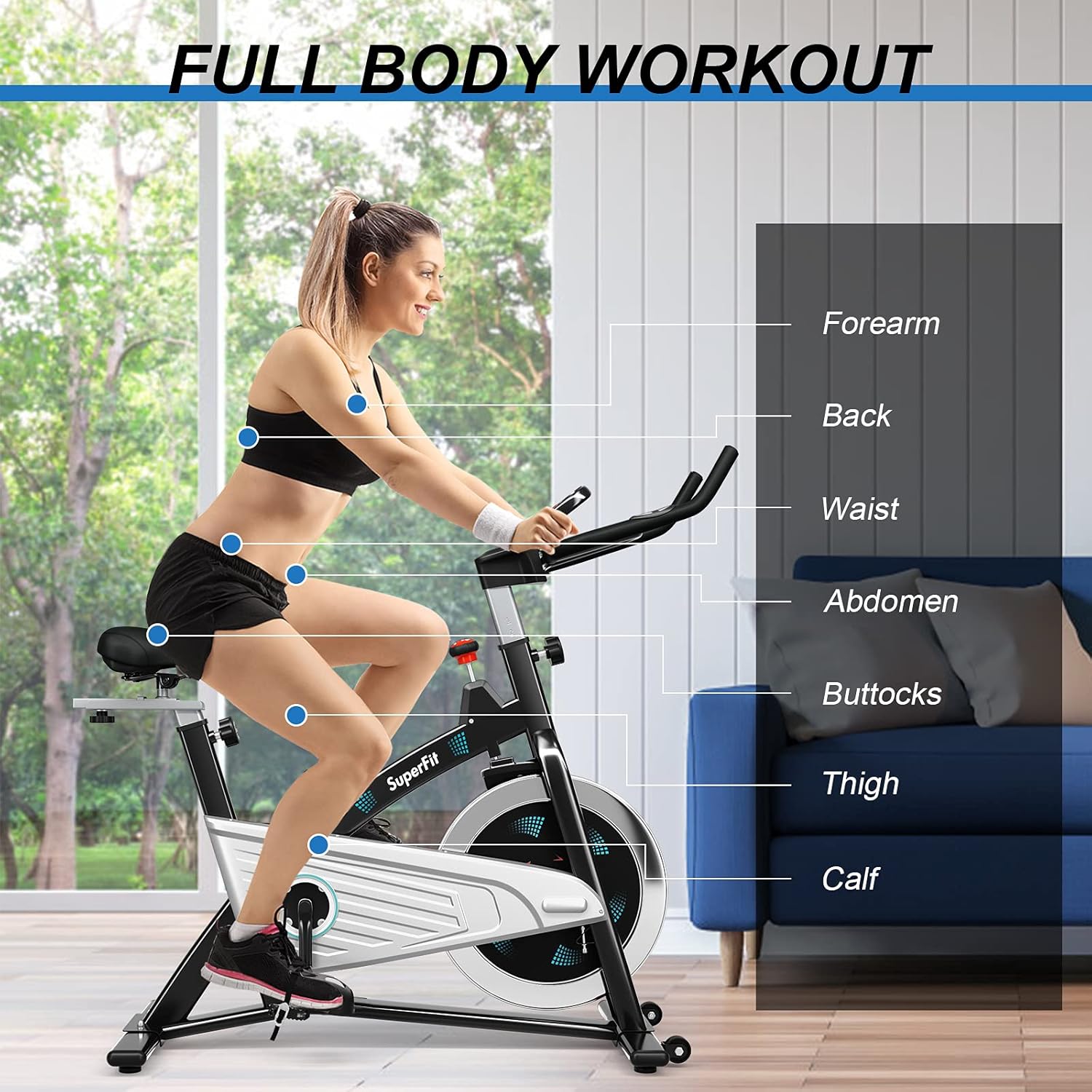 Goplus Magnetic Stationary Bike, Indoor Exercise Cycling Bike Smooth Belt Drive W/Heart Rate, LCD Monitor