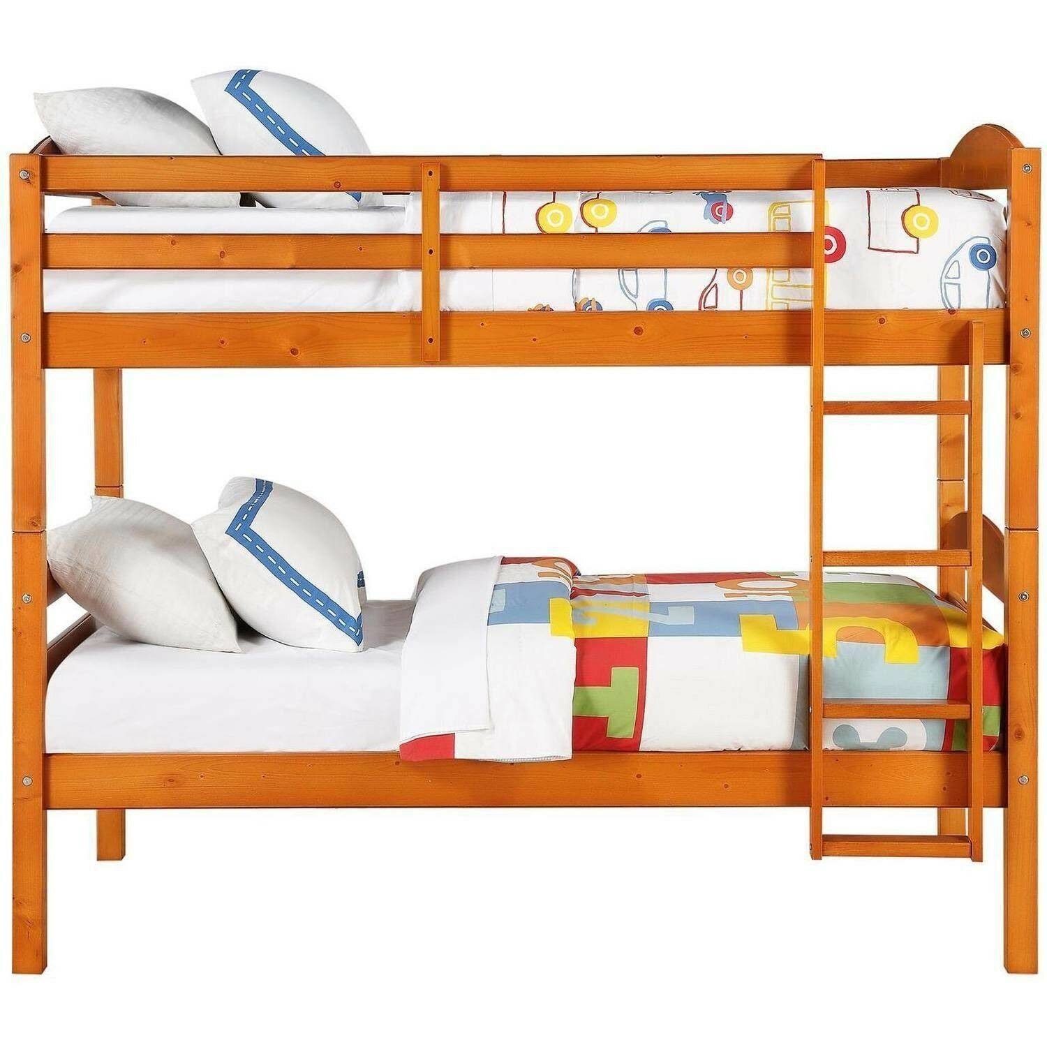 Better Homes u0026 Gardens Leighton Wood Twin-over-Twin Bunk Bed, Pine