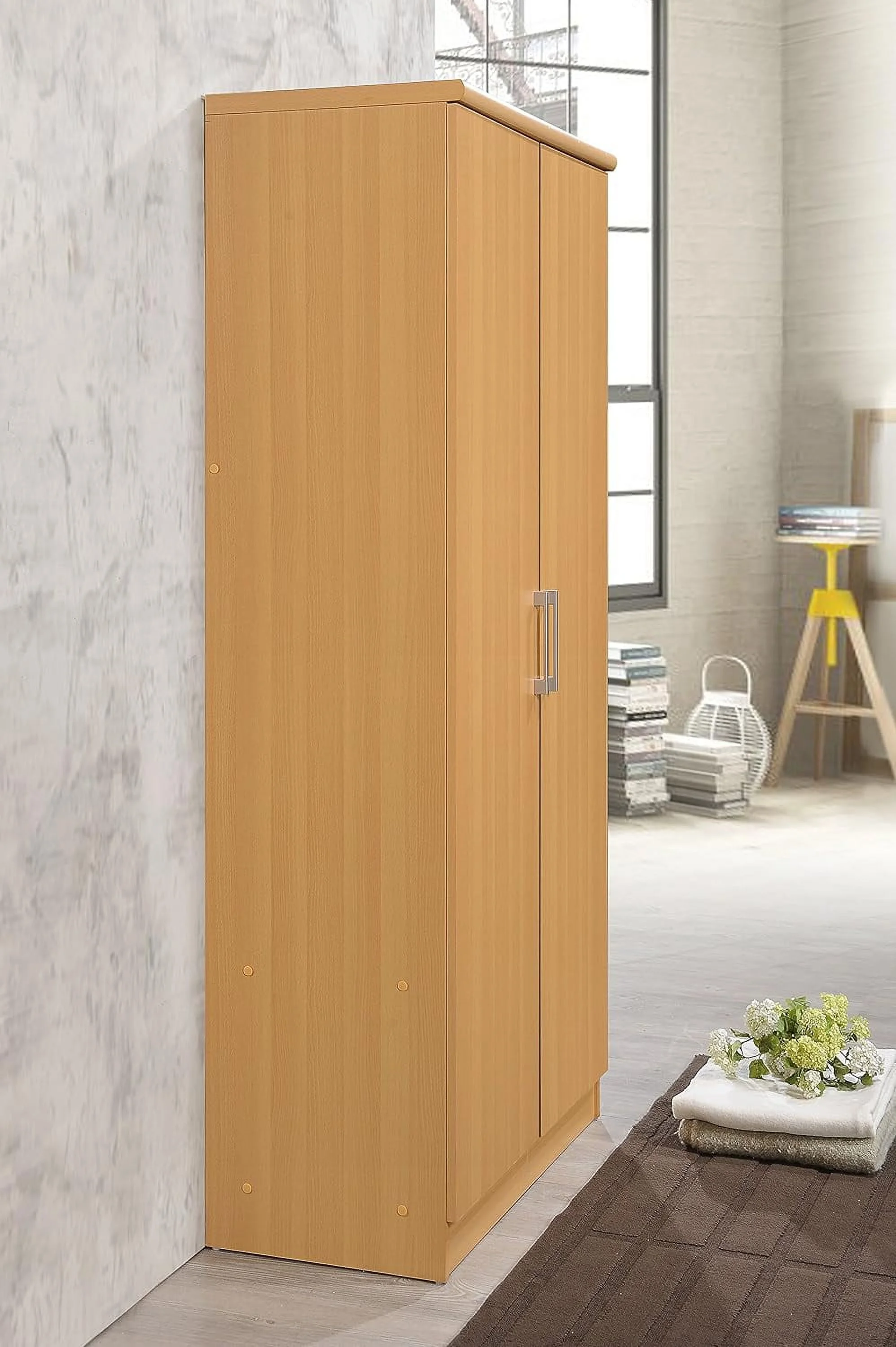 IMPORT 2 Door Wardrobe With Adjustable/Removable Shelves & Hanging Rod, Beech