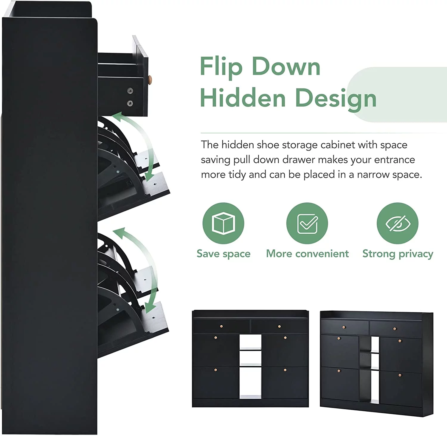 FJU Modern Shoe Storage Cabinet Organizer with 4 Flip Drawers and Adjustable Shelf, Hidden Rack, Hold up to 19 Pairs