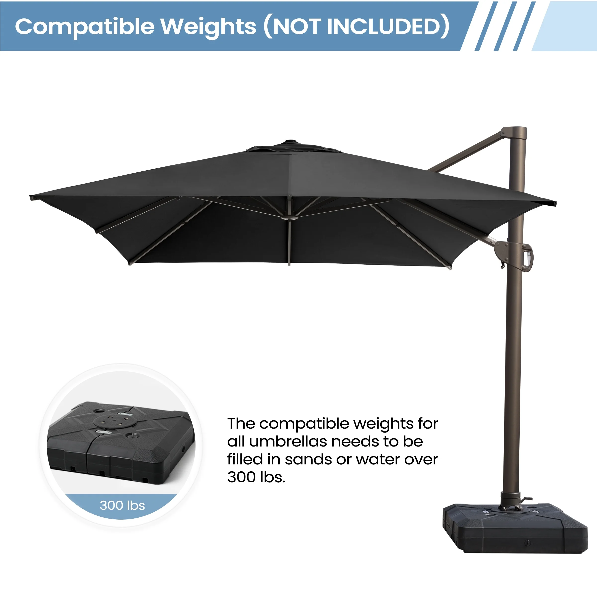 Crestlive Products Luxury Outdoor Shade Canopy Patio Cantilever Offset Umbrella with 360-degree Rotation Black - Curated Treasures Market