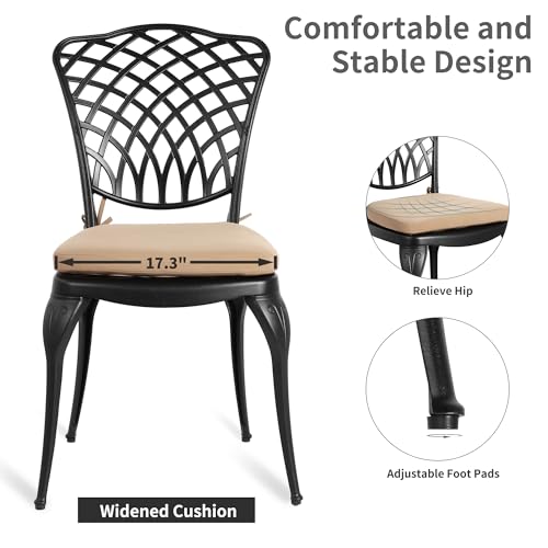 HOMEFUN Bistro Table and Chairs Set of 2 Outdoor 3 Piece Patio Set, Rose Pattern Cast Aluminum Bistro for Garden Balcony