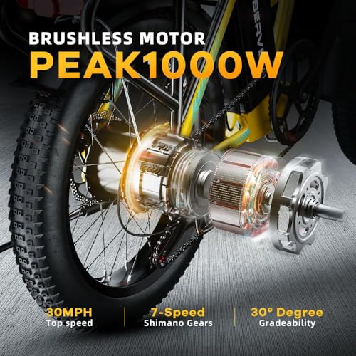 1000W Folding Electric Bike, 48V 20.8AH Large Removable Battery E-Bike, 30+MPH, 80 Miles Max Range, 20" Fat Tire Electric Bike for Adults