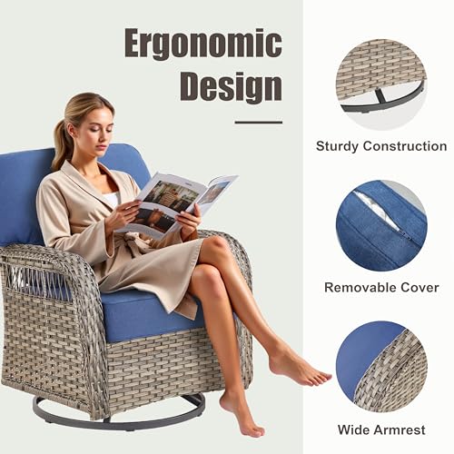 7 Pieces Outdoor Furniture Set with Swivel Chairs