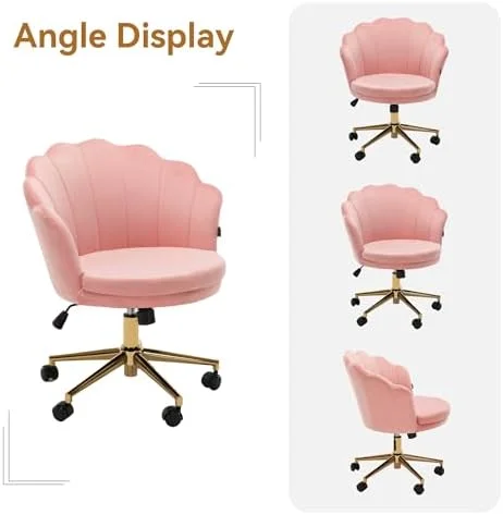 RUNFAYBIU Velvet Swivel Vanity Chair with High Backrest  Chair Upholstered Desk Chair with Wheels Adjustable Seashell Back Home Office Chair for